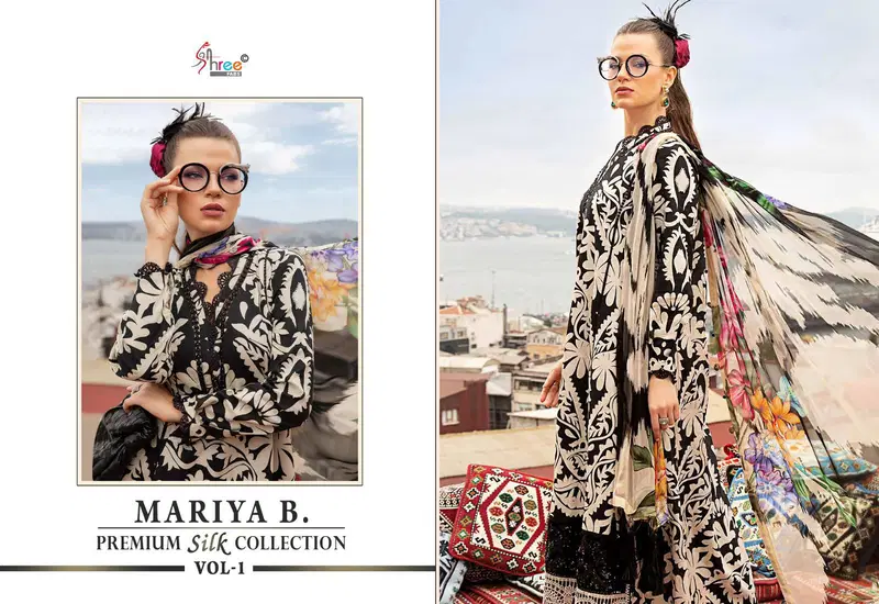 Premium Silk Collection Vol 1 By Mariya B Japan Satin Silk Printed Pakistani Suit Wholesale Online
 